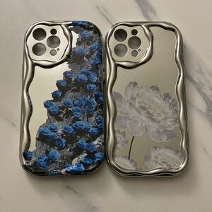 2pcs iPhone 12 Pro Max silver phone cases with floral designs